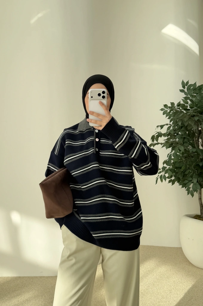 ÇİZGİLİ TRİKO KAZAK lacivert