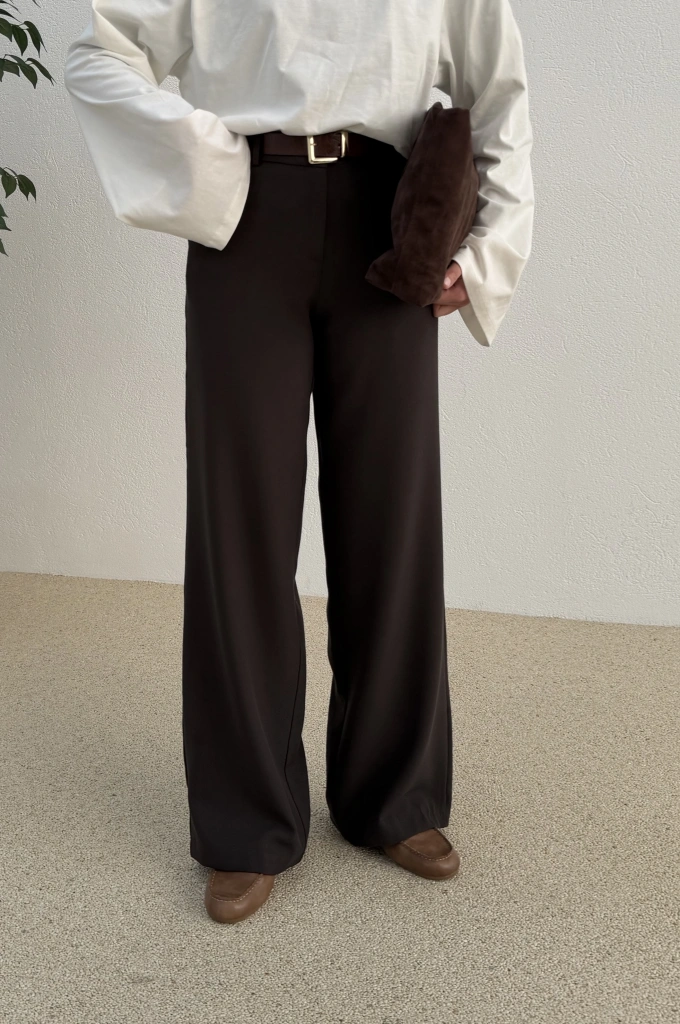 DERİ KEMERLİ PALAZZO koyukahve