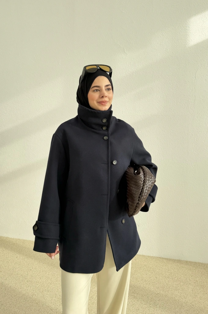 DİK YAKA KAŞE KABAN lacivert