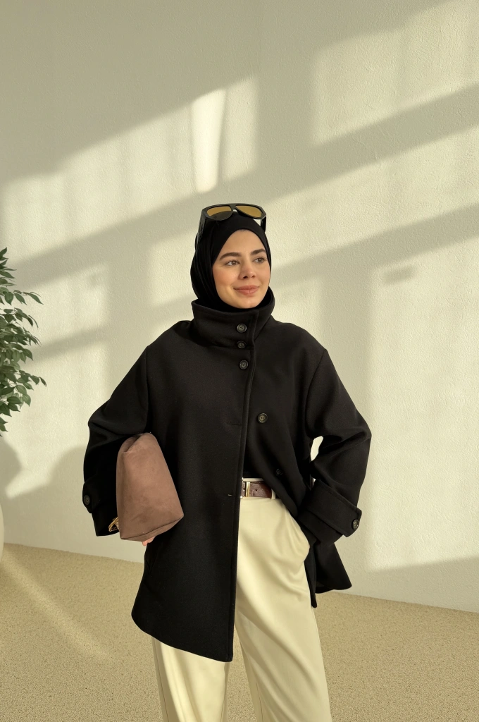 DİK YAKA KAŞE KABAN siyah