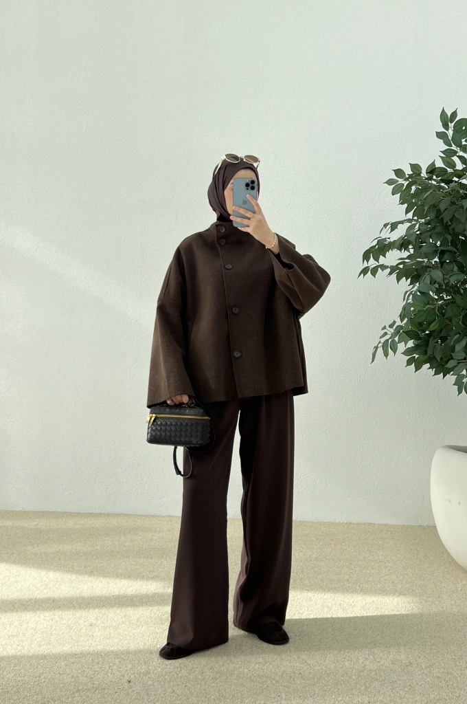 DİKİŞLİ DİK YAKA KABAN kahve