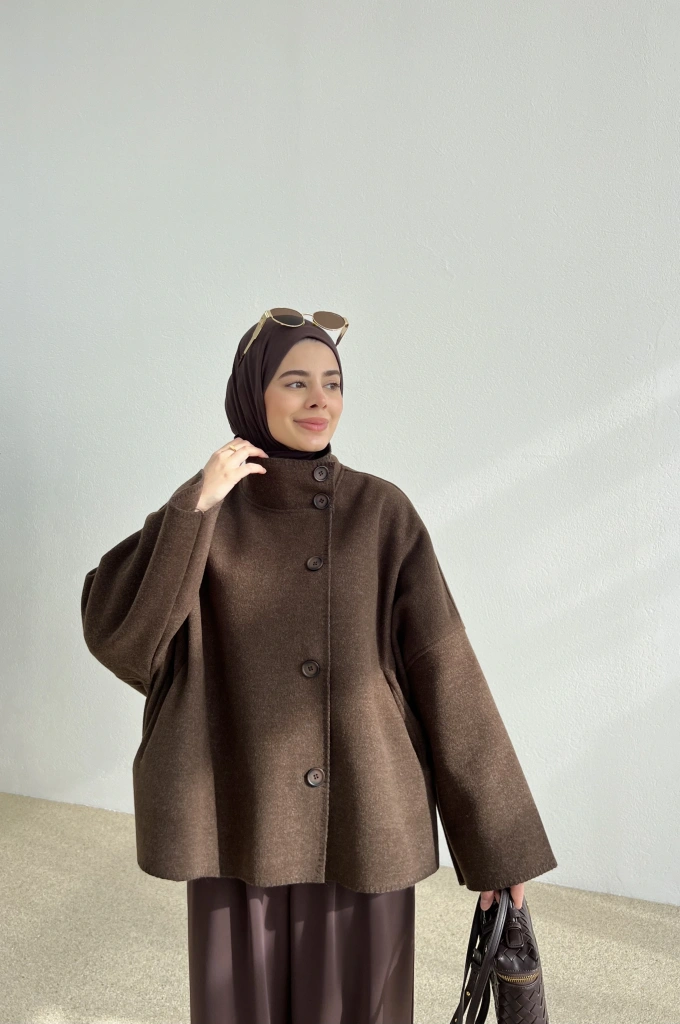 DİKİŞLİ DİK YAKA KABAN kahve