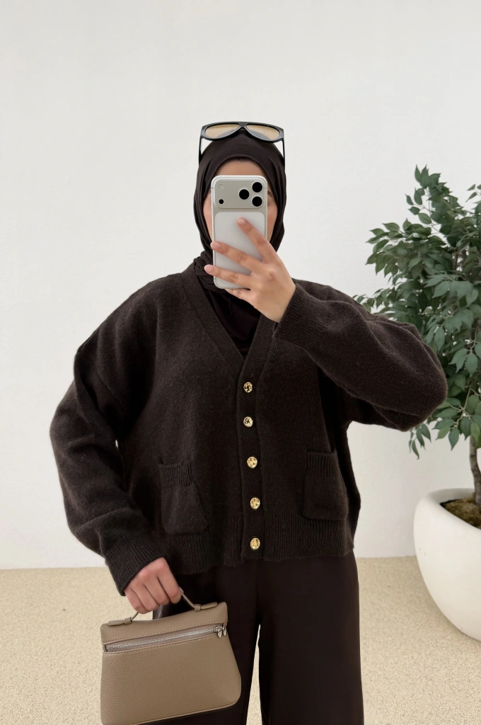 DİLVİN KISA DÜĞMELİ HIRKA ACI KAHVE