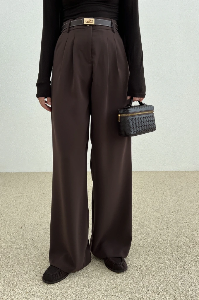 DÖKÜMLÜ KREP PALAZZO KOYU acı kahve