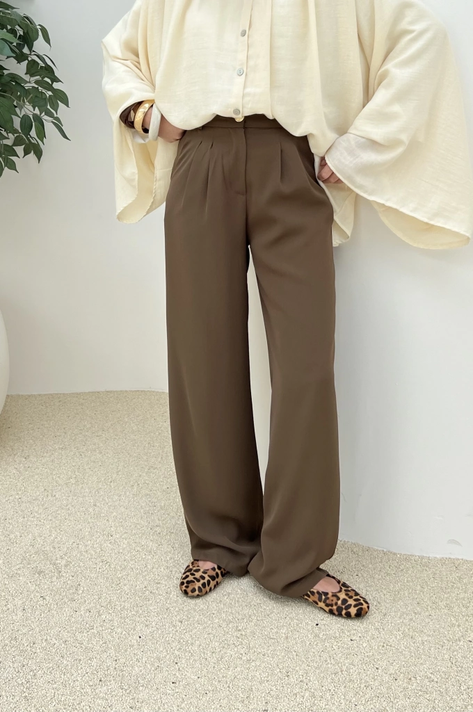 DÖKÜMLÜ KREP PALAZZO KOYU HAKİ