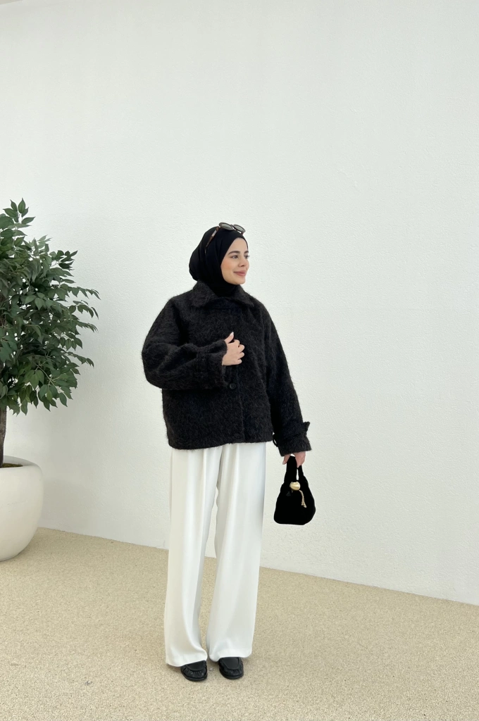 DÜĞMELİ KABAN CEKET SİYAH