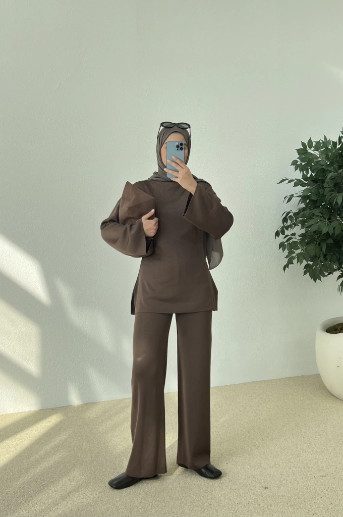 FERMUARLI LİKRALI TRİKO KAHVE