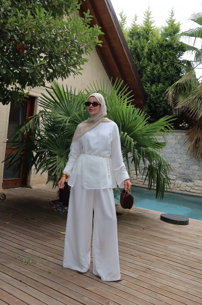 GENİŞ PALAZZO Arabik BEYAZ