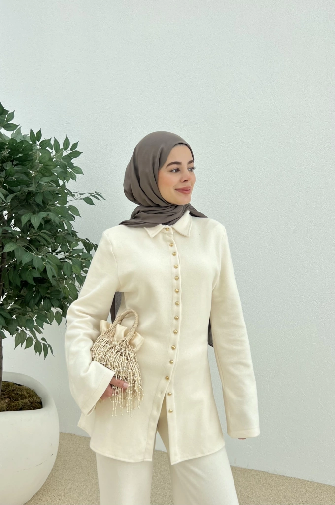 GOLD DÜĞMELİ MİNİMAL TAKIM bej