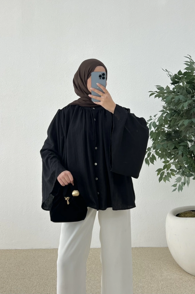 H&M KETEN GÖMLEK siyah