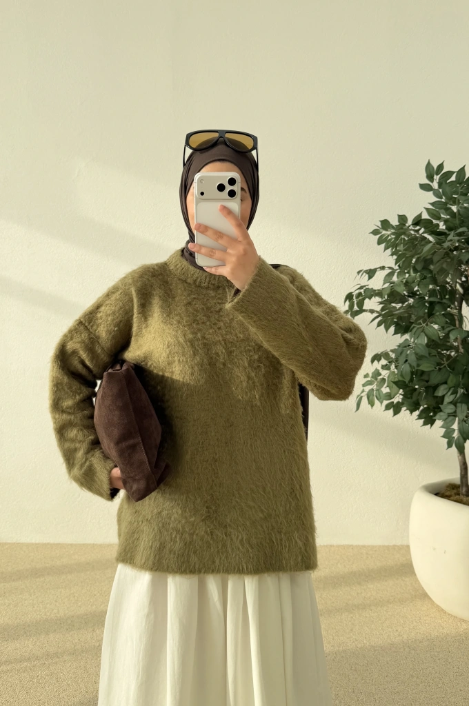 H&M TİFTİK KAZAK OLİVE GREEN