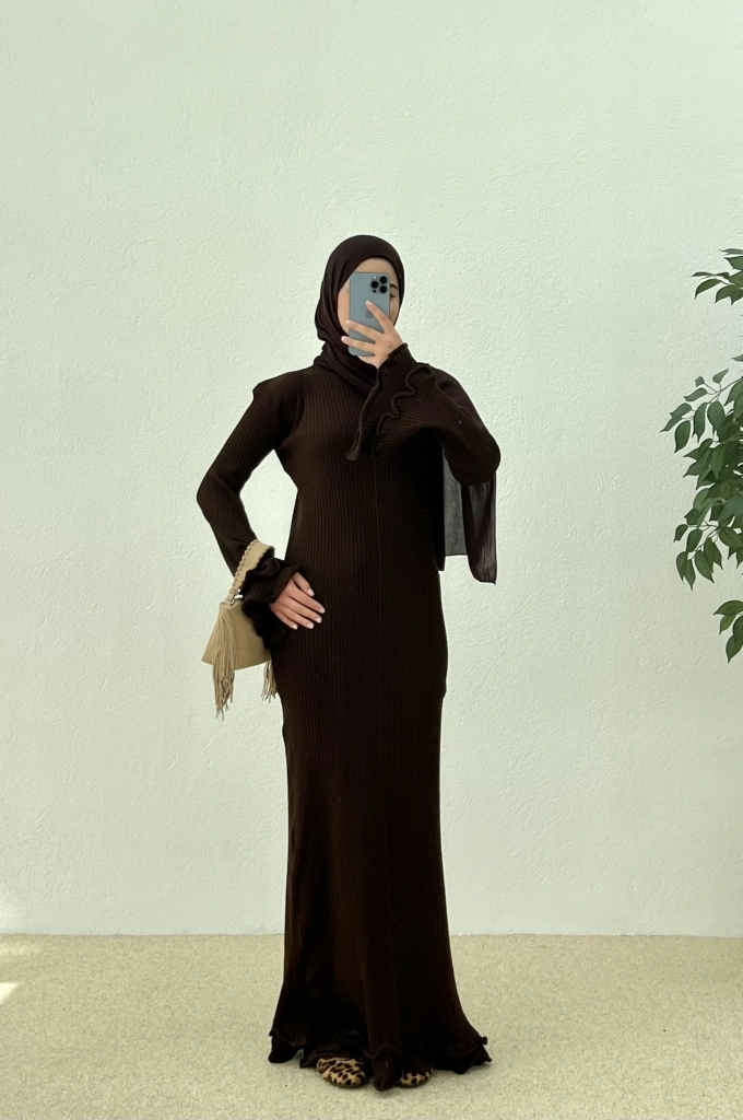 H&M TRİKO ELBİSE kahve