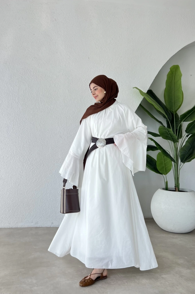 İSPANYOL KOL VUAL ELBİSE BEYAZ