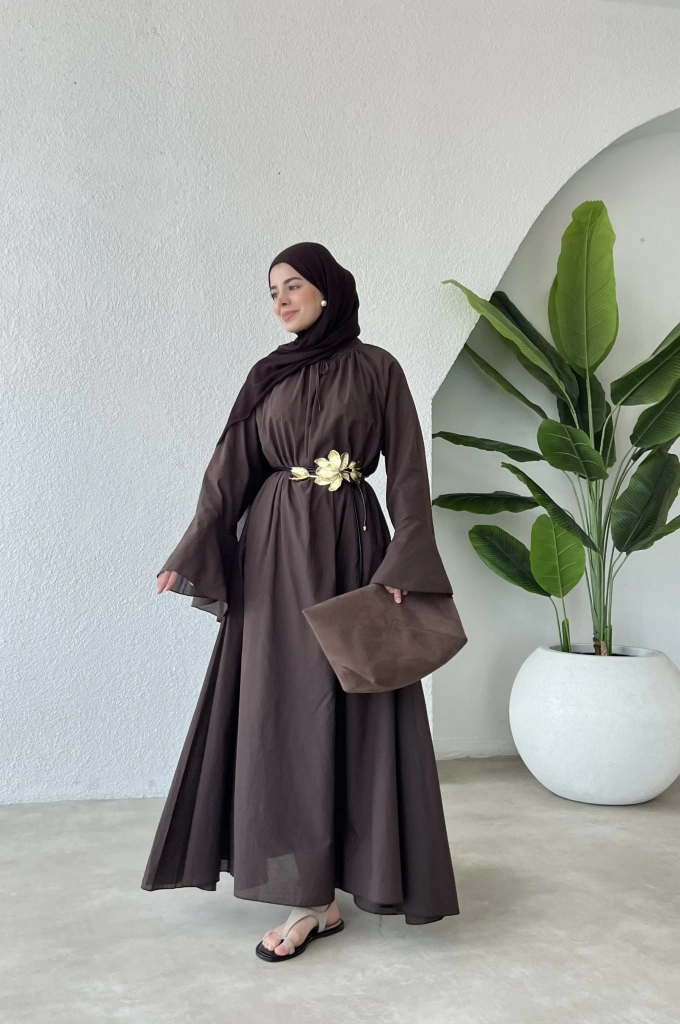 İSPANYOL KOL VUAL ELBİSE KAHVE