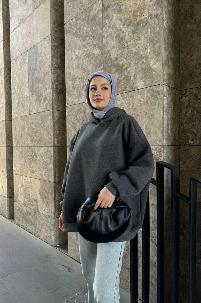 KAPÜŞONLU 3 İPLİK SWEAT Antrasti