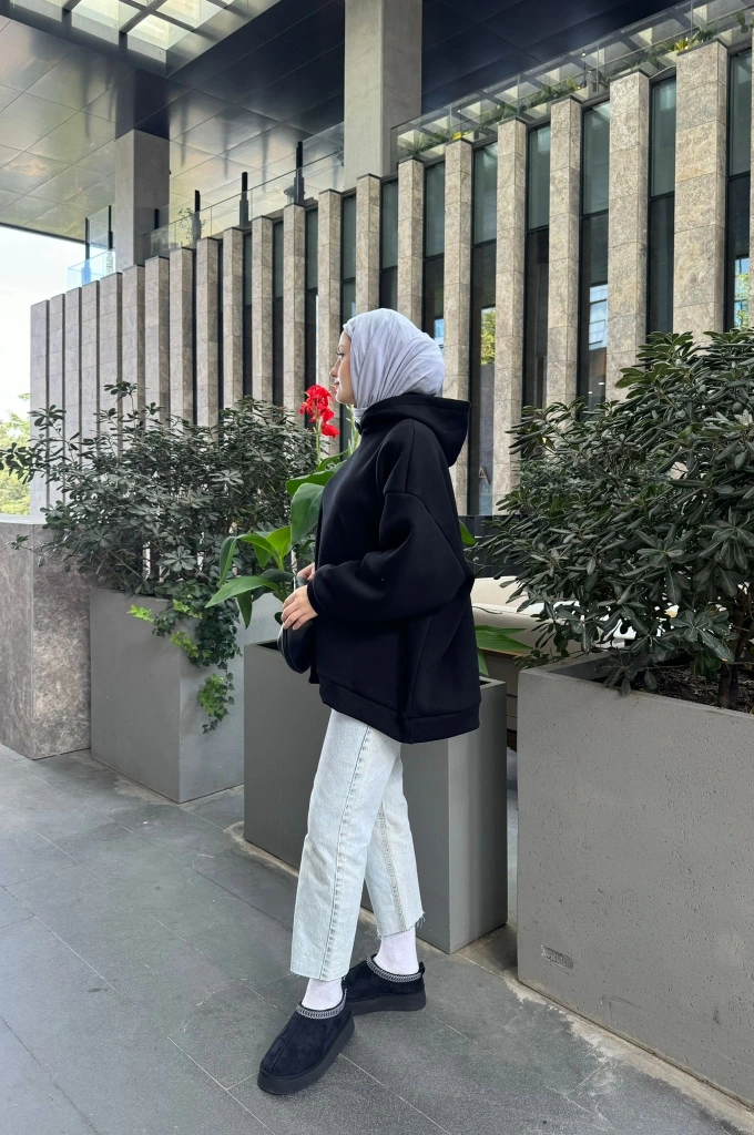 KAPÜŞONLU 3 İPLİK SWEAT siyah