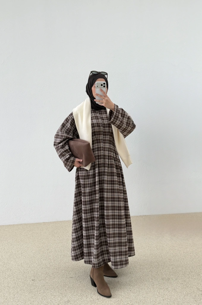 KARELİ MİLS ELBİSE kahve