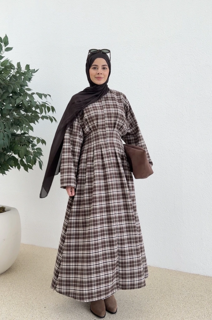 KARELİ MİLS ELBİSE kahve