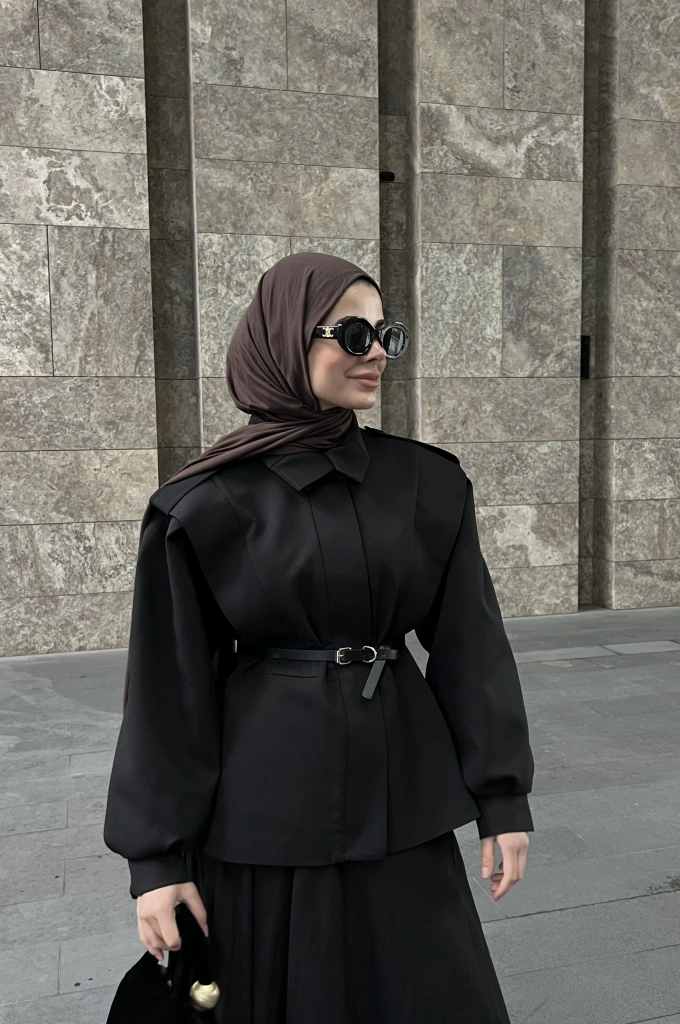 KEMERLİ CROP DUBLE CEKET SİYAHH