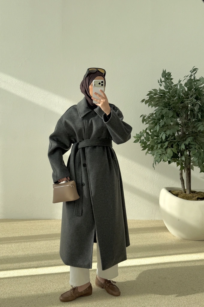 Kemerli düğmeli premium kaban antrasit