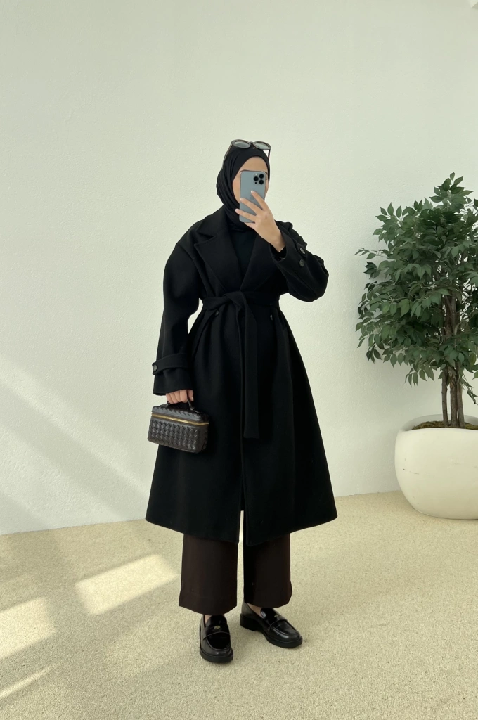 KEMERLİ KAŞE KABAN Siyah