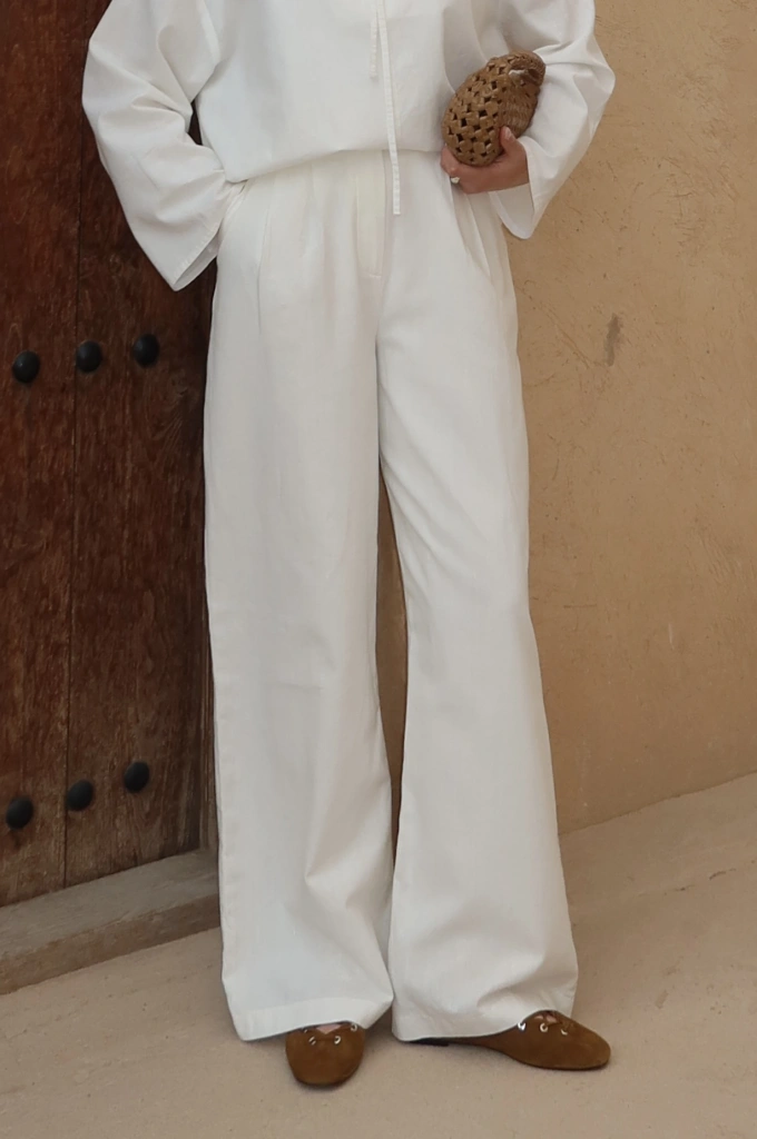 3909 %100 pamuk İÇİ ASTARLI PALAZZO EKRU