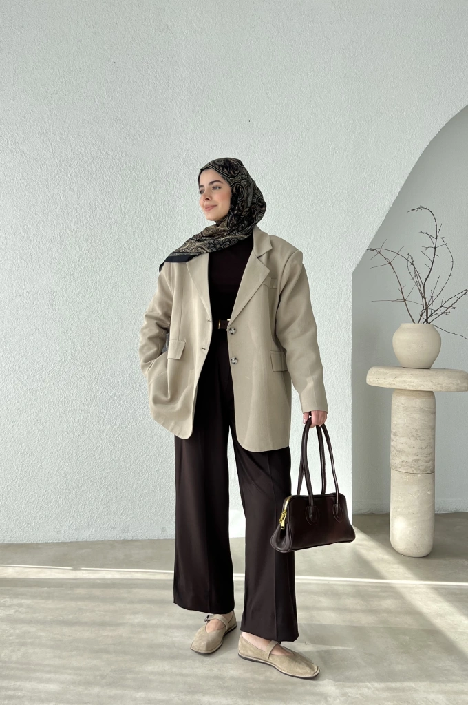 KETEN OVERSİZE MNG BLAZER TAŞ