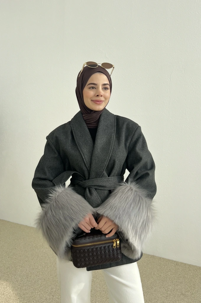 KOL KÜRKLÜ KABAN ANTRASİT