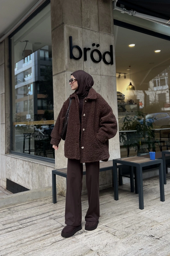 LİSA H&M PİNTEREST TEDDY MONT koyu Kahve