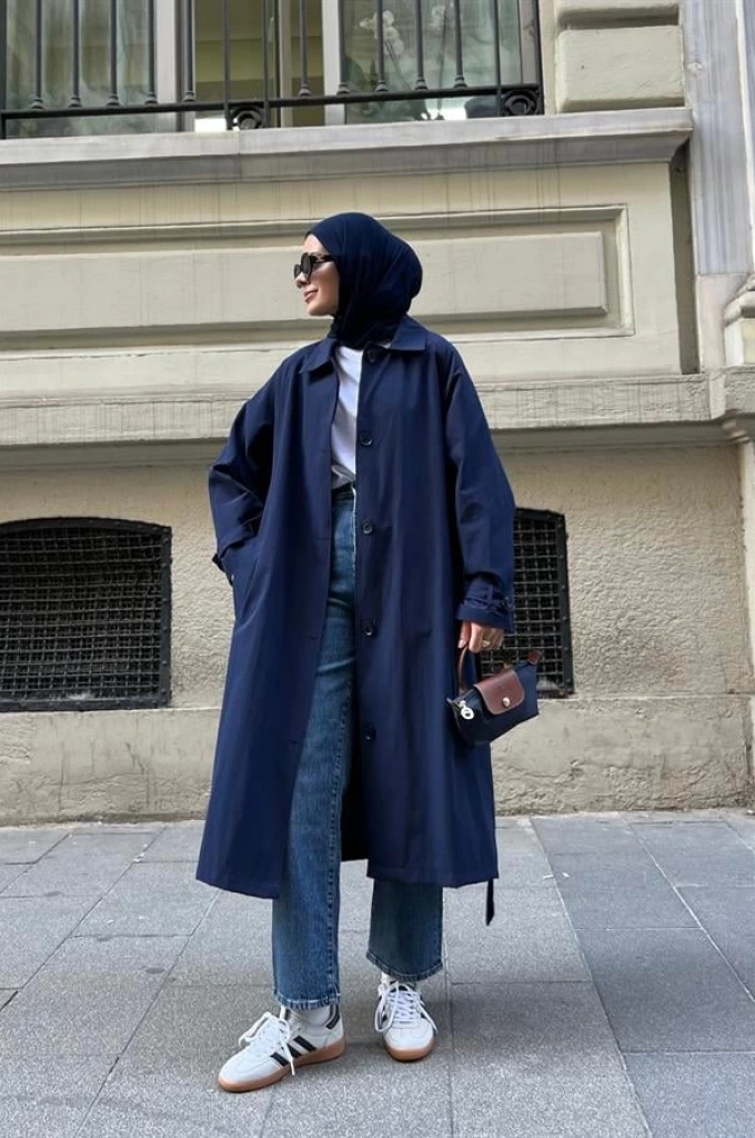 MASSİMO MODEL PREMİUM KALİTE ASTARLI TRENÇKOT LACİVERT