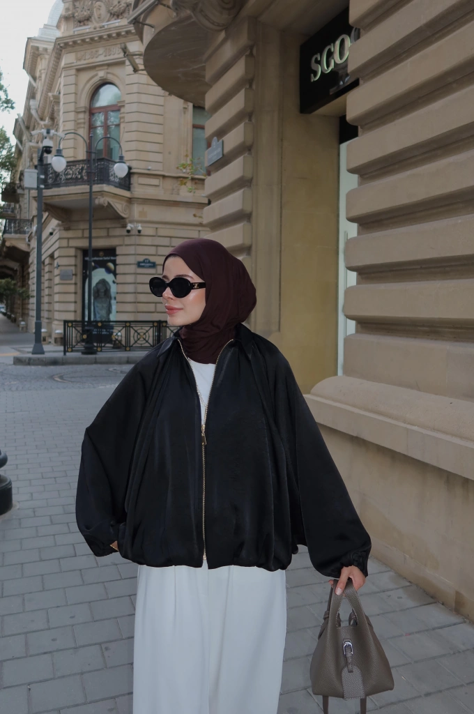 ZRA SATEN BOMBER SİYAH