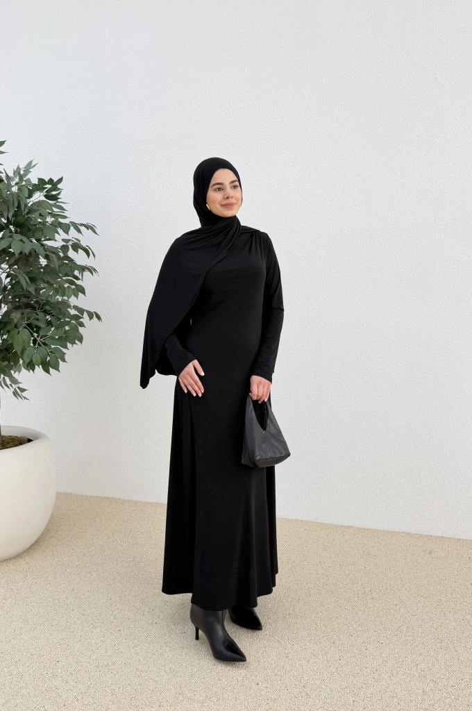 OVERSİZE DOKUMA ELBİSE siyah