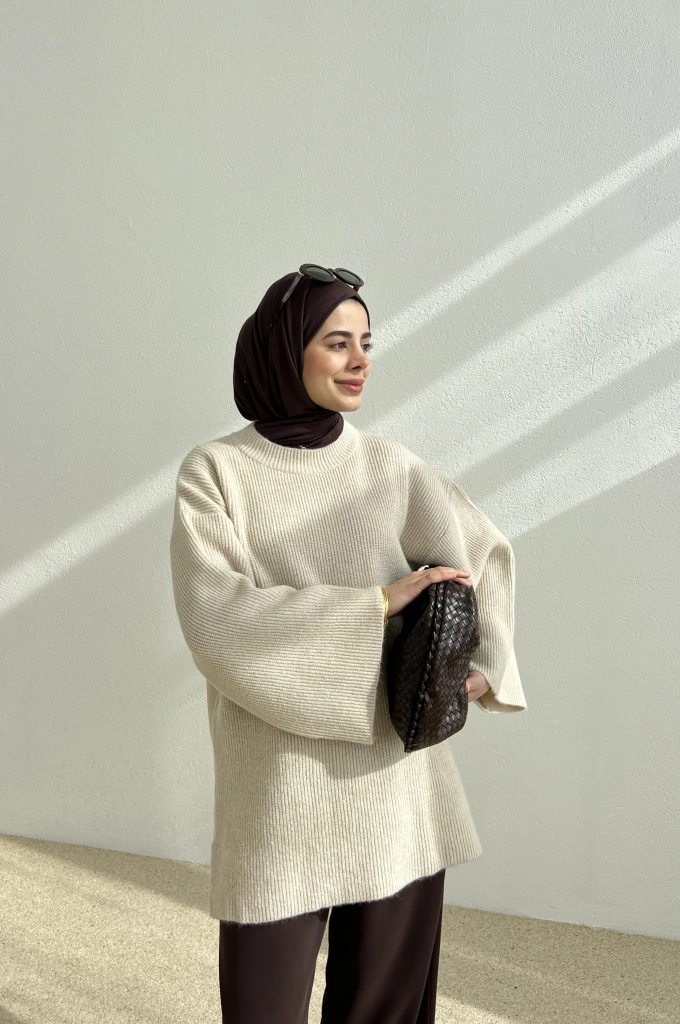 OVERSİZE DOKUMA KAZAK bej