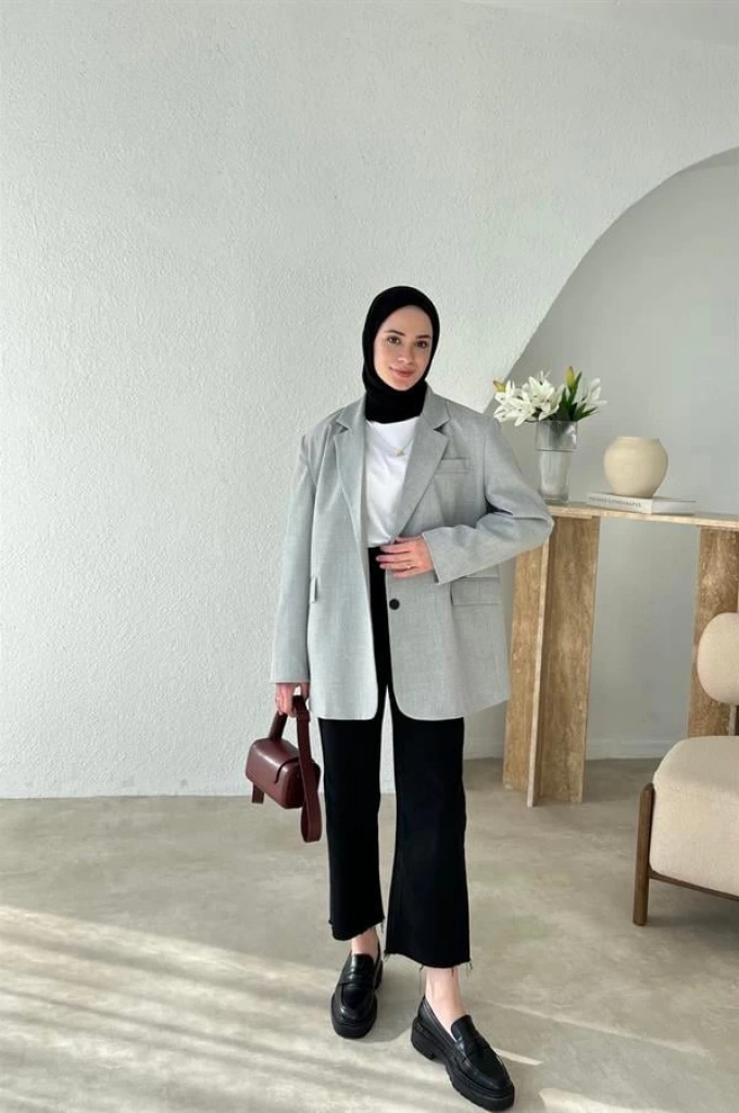Oversize gri blazer