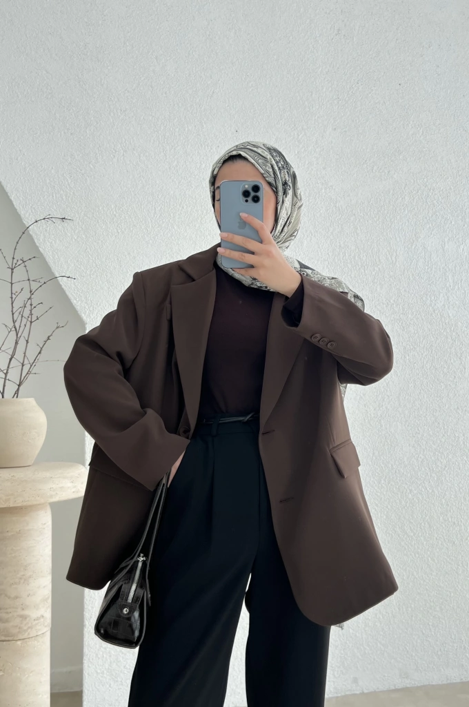 OVERSİZE PREMİUM ASTARLI BLAZER__ acı kahverengi