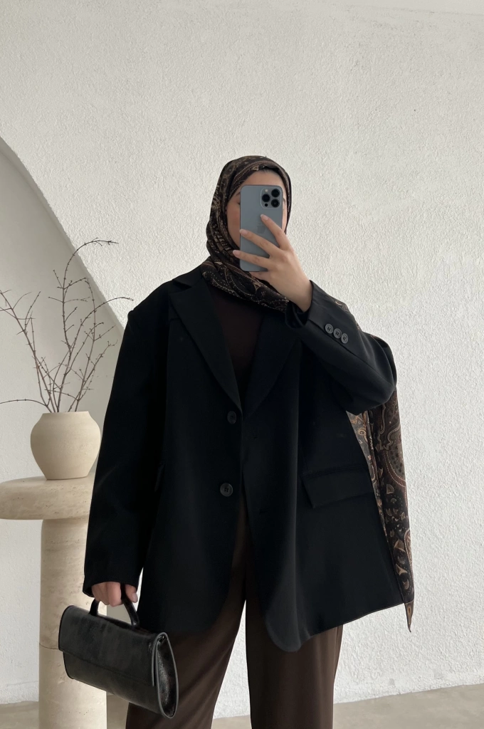 Oversize Premium Astarlı Blazer__ siyah