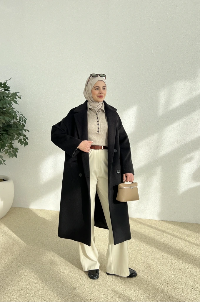 Oversize Premium Kalite Siyah Kaban