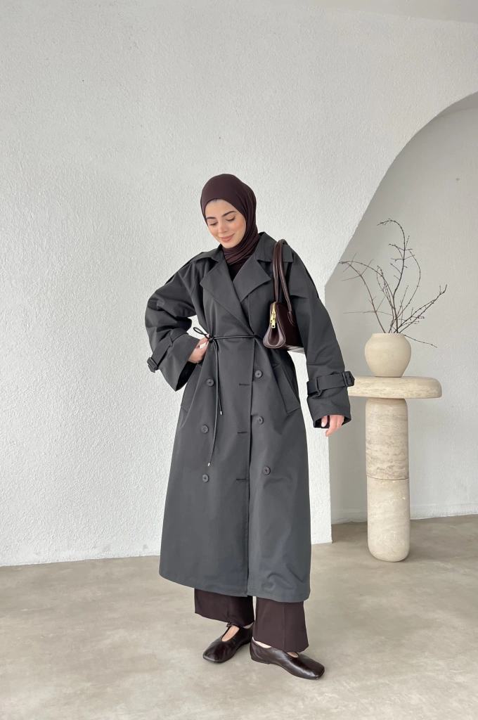 OVERSİZE PREMİUM KALİTE TRENÇKOT ANTRASİT