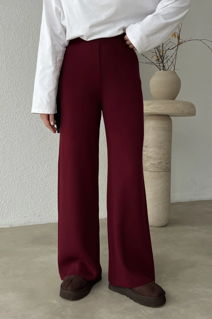 PALAZZO YÜKSEK BEL TRİKO PANTOLON bordo