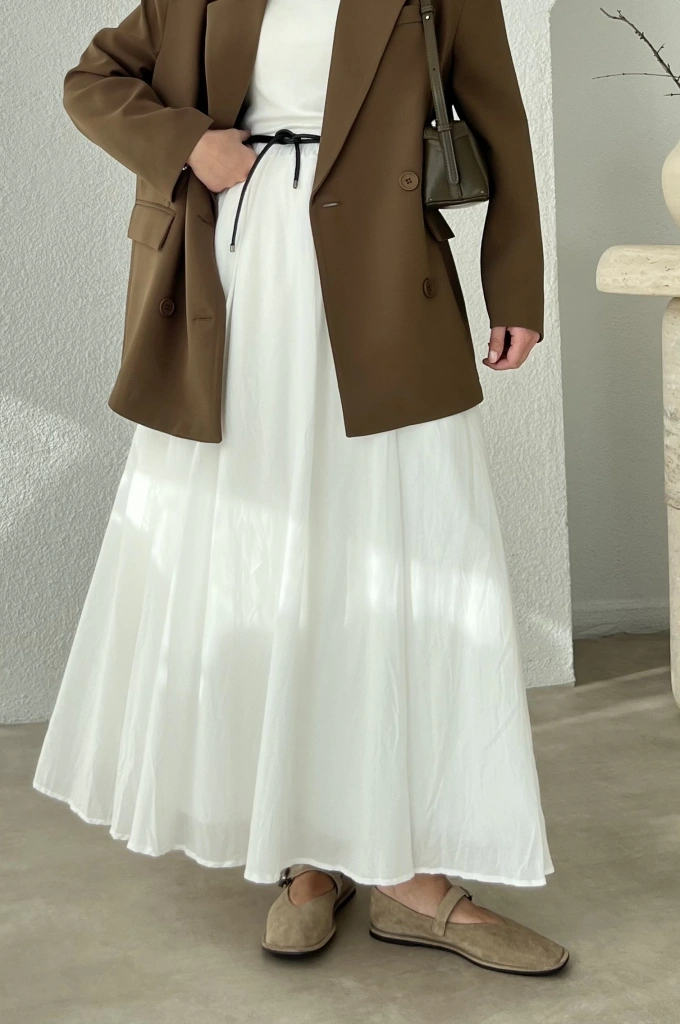 3002 Vual BELİ LASTİKLİ H&m Etek BEYAZ