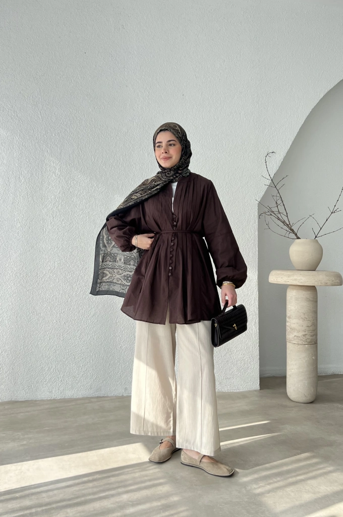 PAMUK VUAL BİYELİ GÖMLEK ACI KAHVE