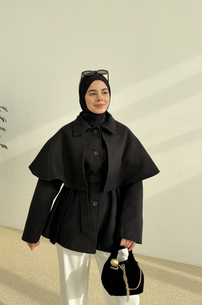 PELERİN KAŞE KABAN siyah