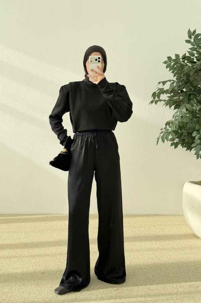 Pol saten KEMERli palazzo siyah