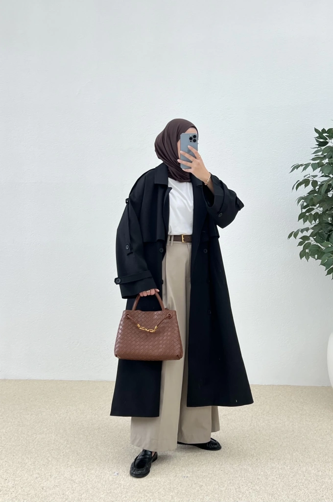 POLEVİSKON UZUN SALAŞ TRENÇKOT SİYAHH