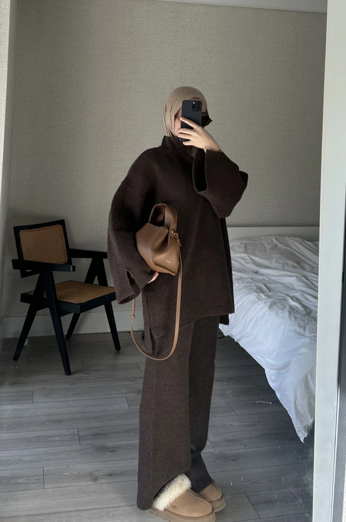 POLO YAKA ÖRGÜ TRİKO TAKIM kahve