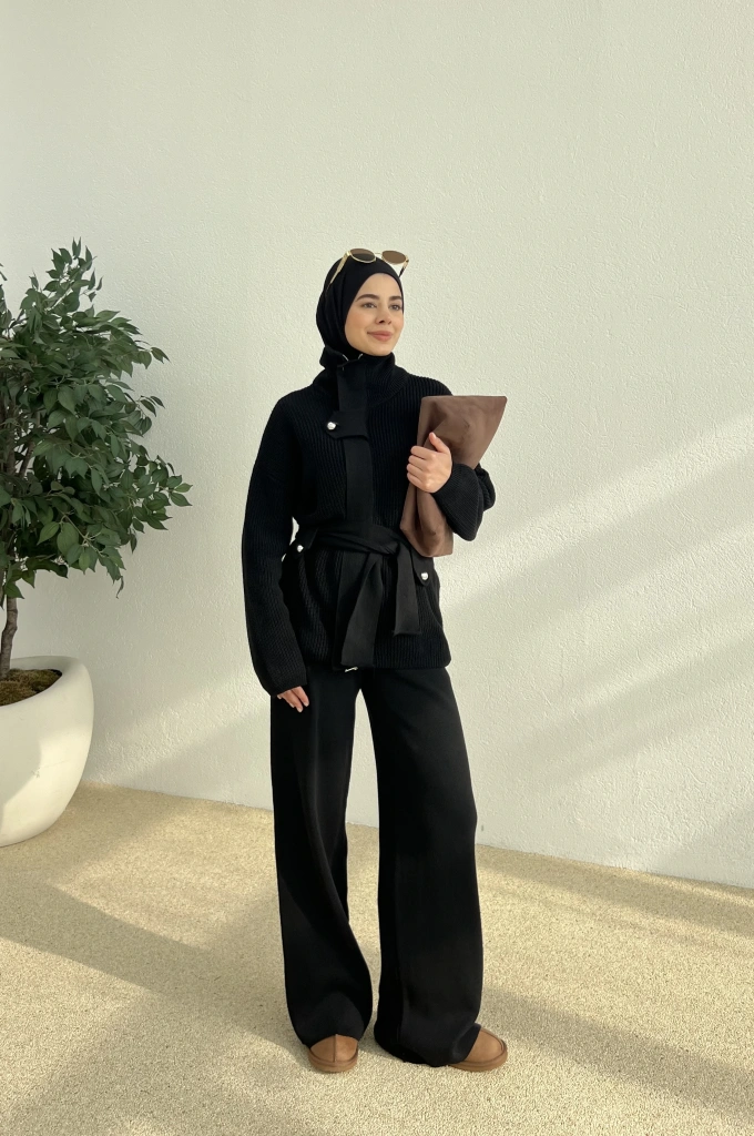 PREMİUM DÜĞMELİ TRİKO TAKIM siyah