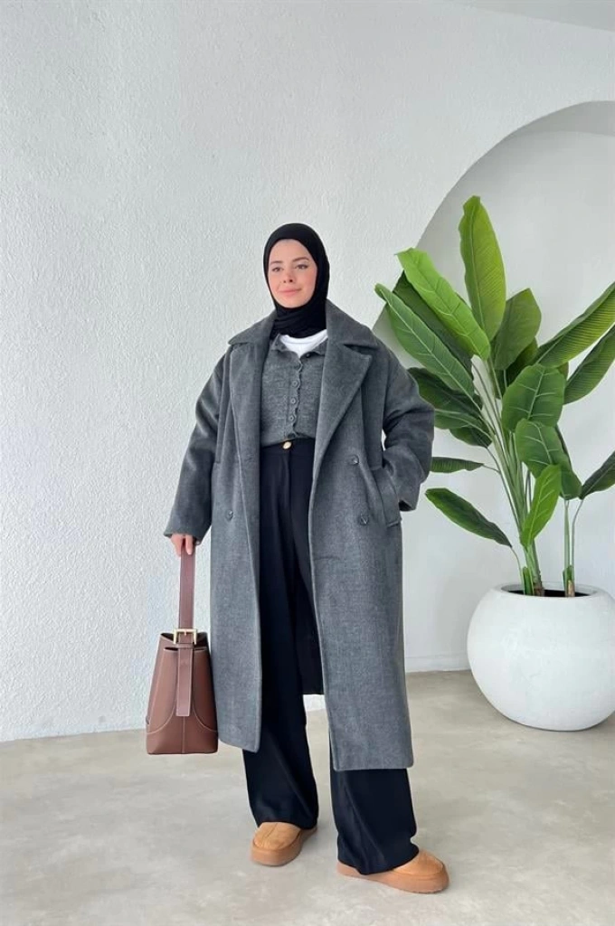 PREMİUM İTHAL ASTARLI YÜN DOKULU KABAN ANTRASİT