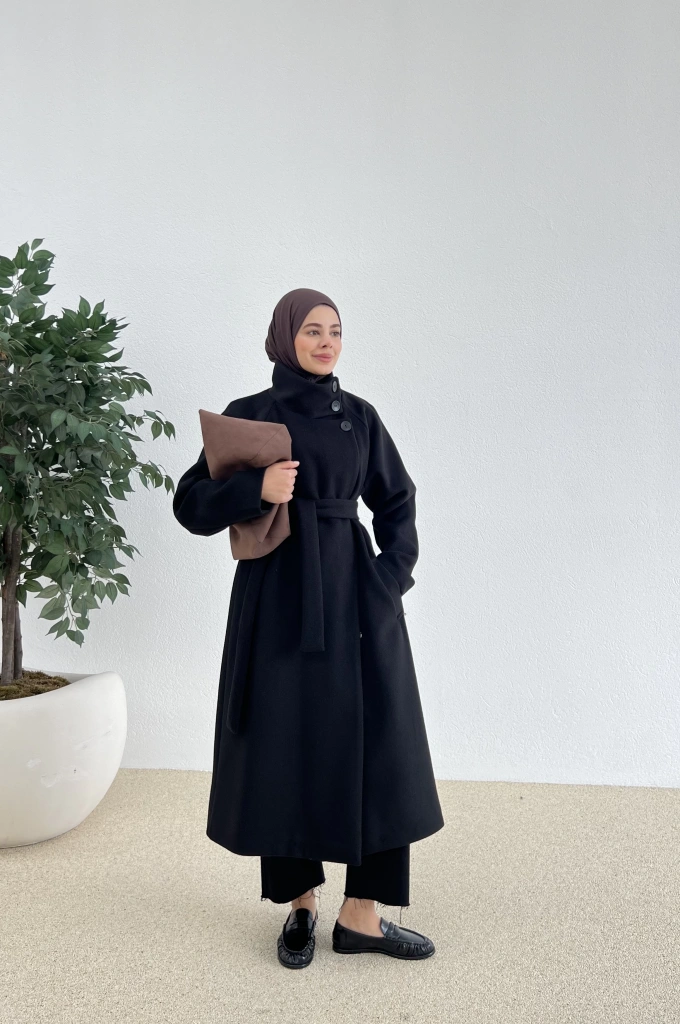 PREMİUM İTHAL KAŞE KABAN DİK YAKA siyah