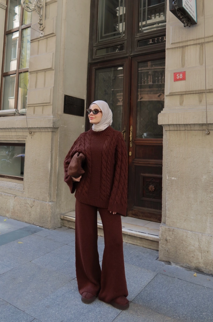 SAÇ ÖRGÜ PREMİUM TAKIM kahve