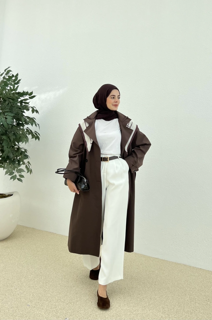 ŞALLI ASTARLI TRENÇKOT koyu kahve